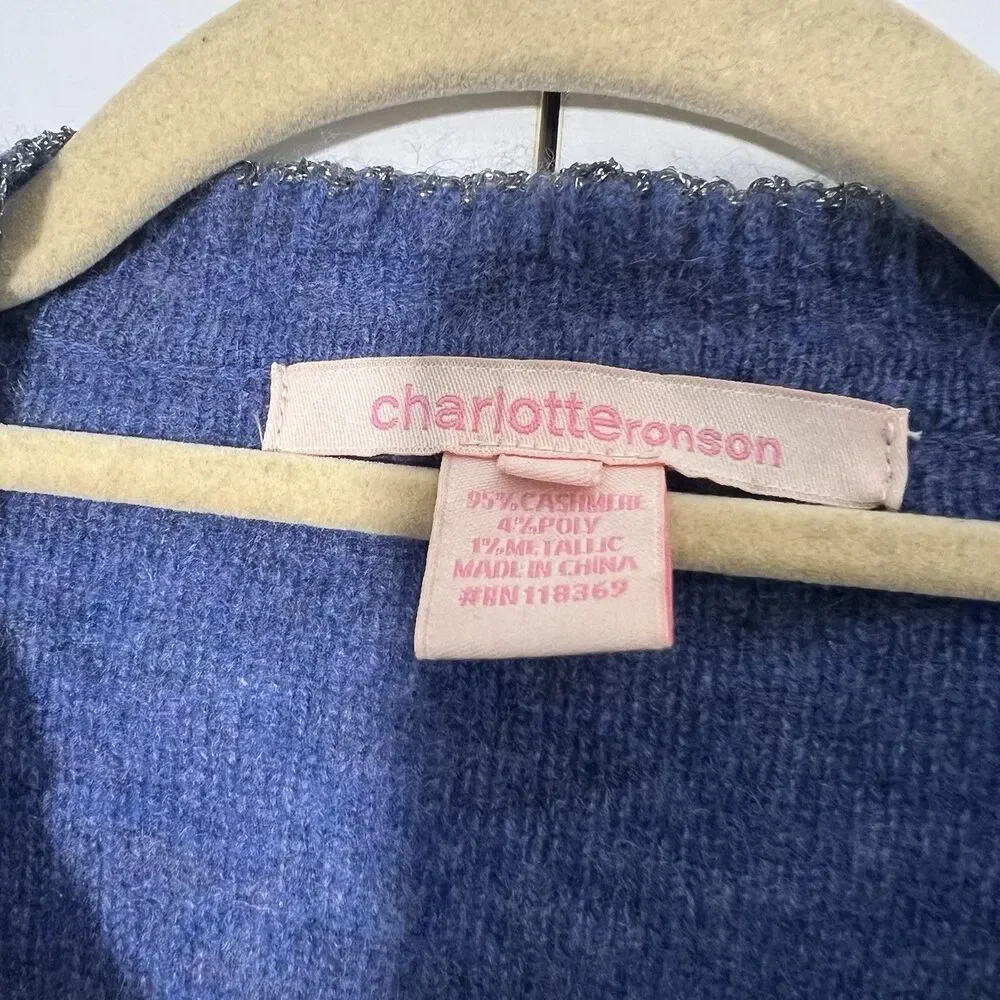 Charlotte Ronson Cardigan Sweater Womens S Blue Cashmere Belted Boho Cottagecore